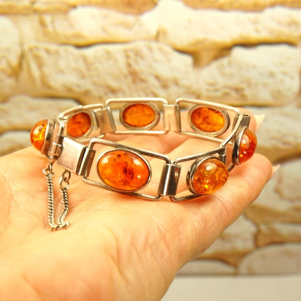 UNISEX AMBER and 925 SILVER LINK BRACELET 7, TENNIS STYLE, GIFT FOR HER or HIM
